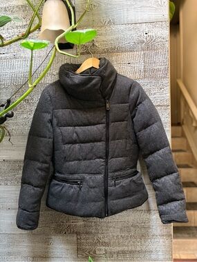 Zara Basic | Down-Blend Quilted Puffer Funnel Neck Winter Coat - Women's S, Gray